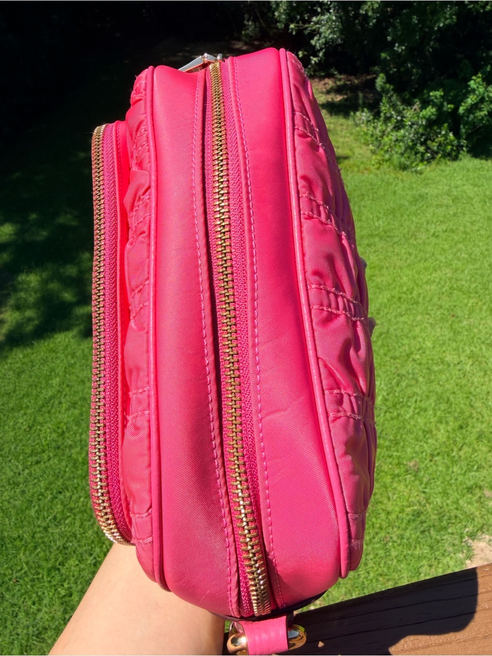 Coach Court Crossbody Hot Pink Ruched Double Zip Leather Nylon Gold Hardware - Picture 7 of 15